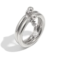 Double-layer silver ring featuring a pear-cut zircon teardrop and beaded band detail - US 6 / Double Layer Water Drop Zircon - Steel Color