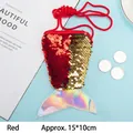 Red mermaid tail sequin crossbody bag for kids with adjustable red braided shoulder strap - Red