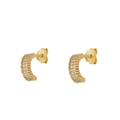 Vintage gold hoop earrings with triple rows of zircon stones and butterfly backs - Pave C-Hoop / Gold