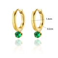 Pendientes de aro dorados con colgantes de circón verde y diámetro interior de 1,4 cm - Aro de Strass Verde de Seis Garras Dorado (ED0036)