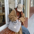 Gray sherpa fleece tote bag with front pocket and letter patch for winter style - Gray
