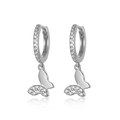 Silver butterfly hoop earrings with sparkling zircon micro-pave and polished finish - Silver Butterfly