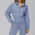 Schmal geschnittene Sportjacke mit Stehkragen und Yoga-Hose in Dunstblau-Set - S / Denim-Blau