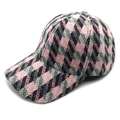 Detail of pink houndstooth tweed texture on a structured baseball cap with curved brim - M(56-58cm) / Pink
