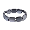 Detail of magnetic hematite stretch bracelet with black metallic rectangular beads - Square Bead Bracelet