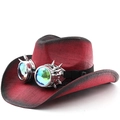 Rood-zwarte gradiënt western cowboyhoed met steampunk-bril en kleurrijke lenzen - M (56-58cm) / Rood Zwart Gradiënt