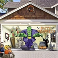 Cartoon Halloween garage door banner with Frankenstein, mummy and ghost characters - 100cmx70cm / Colorful Cartoon Halloween Style (WS0103)