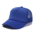 Close-up of royal blue trucker hat with breathable mesh back and reinforced visor stitching - One Size / Sapphire Blue