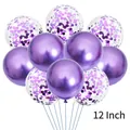 Detail of 12 inch purple metallic balloons and transparent confetti party decoration set - Purple