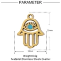Detailed view of Hamsa Hand pendant in gold stainless steel and blue enamel - Blue Hamsa Hand (VG1102)