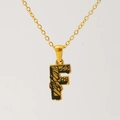 18k gold plated stainless steel chain necklace with black textured letter F pendant - Gold Letter F