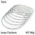Set of 7 silver 3mm minimalist stackable stainless steel bangles with 73mm diameter - 7Pcs Set-Silver (KB183010-LO)