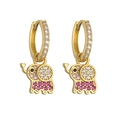 Detail of gold hoop earrings with cute elephant charms and pink sparkling stones - Gold Rose Red Zircon Elephant