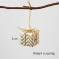 Mini Christmas gift box ornament in gold and white chevron pattern with gold bow, 6cm size - Gold Wave Pattern