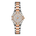 IBSO luxe dameshorloge met kristallen bezel en roségouden roestvrijstalen band - Tweekleurige Strass Romeinse Cijfers Stijl (4)