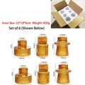 6-piece amber glass candle holder set with vintage embossed patterns for home decor - Large Combination Set / Amber