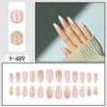 Faux ongles amande avec dentelle rose et motifs floraux dorés en relief élégants - Dentelle Rose Relief Floral Or (Y-489)