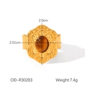 Detailed view of gold-plated tiger eye ring showing dimensions and 7.4g weight specs - OD-R30283 Tiger Eye Ring