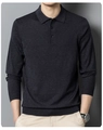 Men's dark heather grey long sleeve knit polo sweater with classic three-button placket - M / Dark Gray
