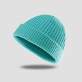 Minimalist lake blue knitted beanie hat for men and women featuring thick warm fabric - One Size / Sky Blue