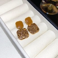 Golden geometric square earrings with amber enamel and micro-pave crystals - Amber Diamond Geometric Style (69#)