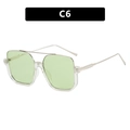 Retro square oversized sunglasses with light green lenses and silver double bridge C6 - As Shown / Transparent White Green Lens