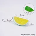 Realistic yellow PVC lemon slice keychain with textured pulp and silver metal ring - Green Lime Block - Keychain