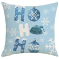 Hellblauer Weihnachts-Kissenbezug mit Schneeflocken und HO HO HO Text auf weißem Grund - Blau Weihnachtsschmuck HO HO HO