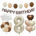 8th birthday party balloon set with cream number 8, heart foils, and happy birthday banner - Cream White Number Set 8
