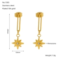 Golden star-shaped drop earrings in 18k gold plated stainless steel with rhinestones - Gold