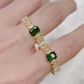 Adjustable gold plated copper ring set with large green emerald cut zircon and marquise stones - Large Rectangular Green