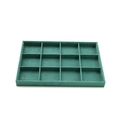 Dark green velvet 12-slot jewelry tray for rings and earrings on a white background - 12-Grid Tray