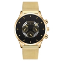 Men's fashion watch in gold finish with black dial and Milanese mesh strap - Gold Hands Black Dial Gold Case Gold Band