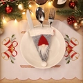 Pochette à couverts gnome de Noël en feutre rouge et gris pour décoration de table - Ensemble de Couverts Gris