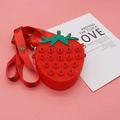 Red strawberry silicone pop fidget shoulder bag for kids with adjustable printed strap - Red Strawberry Bag