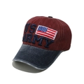 Dettaglio del ricamo 3D US ARMY e della toppa con bandiera sul berretto di cotone - M (56-58cm) / Rosso Vino/Blu Scuro (A)