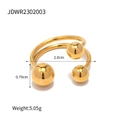 Anello regolabile a doppio strato in acciaio inossidabile placcato oro 18K con tre sfere - Stile Aperto a Doppio Anello e Tripla Sfera Dorata (JDWR2302003)