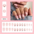 Detailed set of almond press-on nails with nude pink base and floral pattern W943 - W943 Vintage Floral