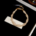 Elegante bracciale a maglia intrecciata placcato oro 18k con pendente a cuore e moschettone - Bracciale con Chiusura a Moschettone Intrecciata a Griglia (53#) / Oro