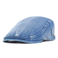 Klassieke blauwe gewassen denim krantenjongenspet met vintage textuur en gesp - Blauw