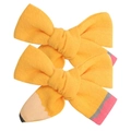 Paire de nœuds pour cheveux en tissu jaune en forme de crayon avec pinces crocodile - Grande boucle jaune une paire / Jaune