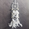 White cat shaped dreamcatcher with soft feathers and golden beads for room decor - White Cat Head