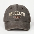 Berretto da baseball vintage in cotone grigio scuro con ricamo Brooklyn 1947 - Taglia unica / caffè