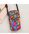 Mini brown crossbody phone bag with colorful floral print and black circular sport logo - Colorful Flower