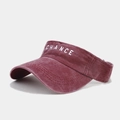 Detailed embroidery of CHANCE letter on burgundy washed cotton sun visor hat - Burgundy