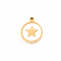 Golden round pendant with shell inlay and star design for DIY necklace making - Star