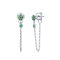 Detail of S925 silver chain earrings with green zircon flower and polished hallmark - Green/Silver