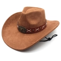 Brown faux suede western cowboy hat with wide brim and vintage steer head buckle band - M (56-58cm) / Khaki