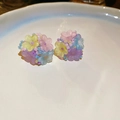 Macro detail of colorful resin flower beaded earrings in a white ceramic dish - 2# Silver Earring Post - Colorful - Beaded Flowers