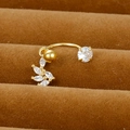 Macro shot of gold stainless steel flower cartilage piercing with white cubic zirconia - Leaf Flower Cluster Style (Y20370-21)